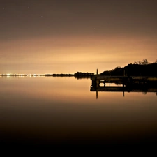 Sky, twilight, pier, lake