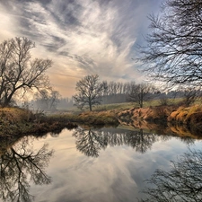 River, clouds, trees, viewes, autumn