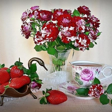 bouquet, strawberries, tea, rouge
