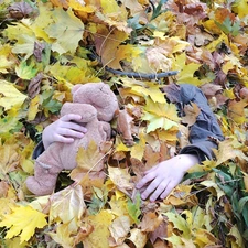 teddybear, Kid, Leaf