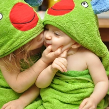 Towels, kiss, Kids, green ones, two