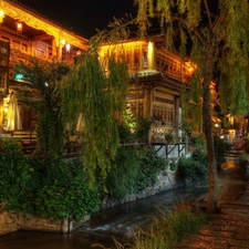trees, Plants, alley, Restaurant, China