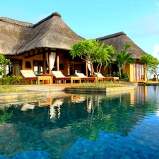 Tropical, holiday, Pool, deck chair, Hotel hall