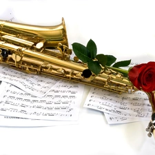 Tunes, rose, musical, saxophone, instrument