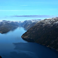 fjord, Mountains, water, lysefjord