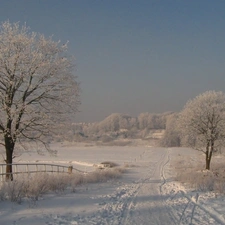 winter, Field, Way, snow