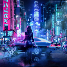 Women, Weapons, Night, Town, works, Cyberpunk 2077, game, cars
