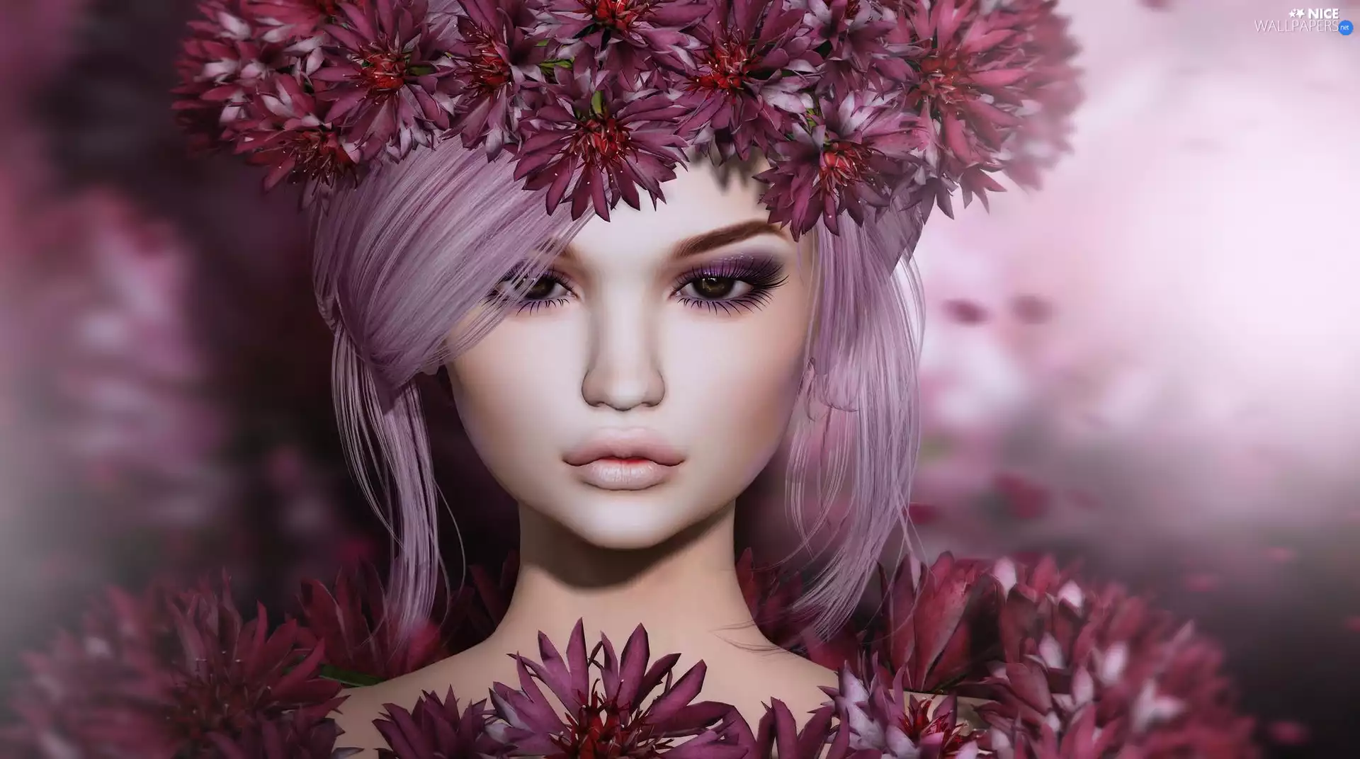 Eyes, Women, Flowers, 2D, wreath, face