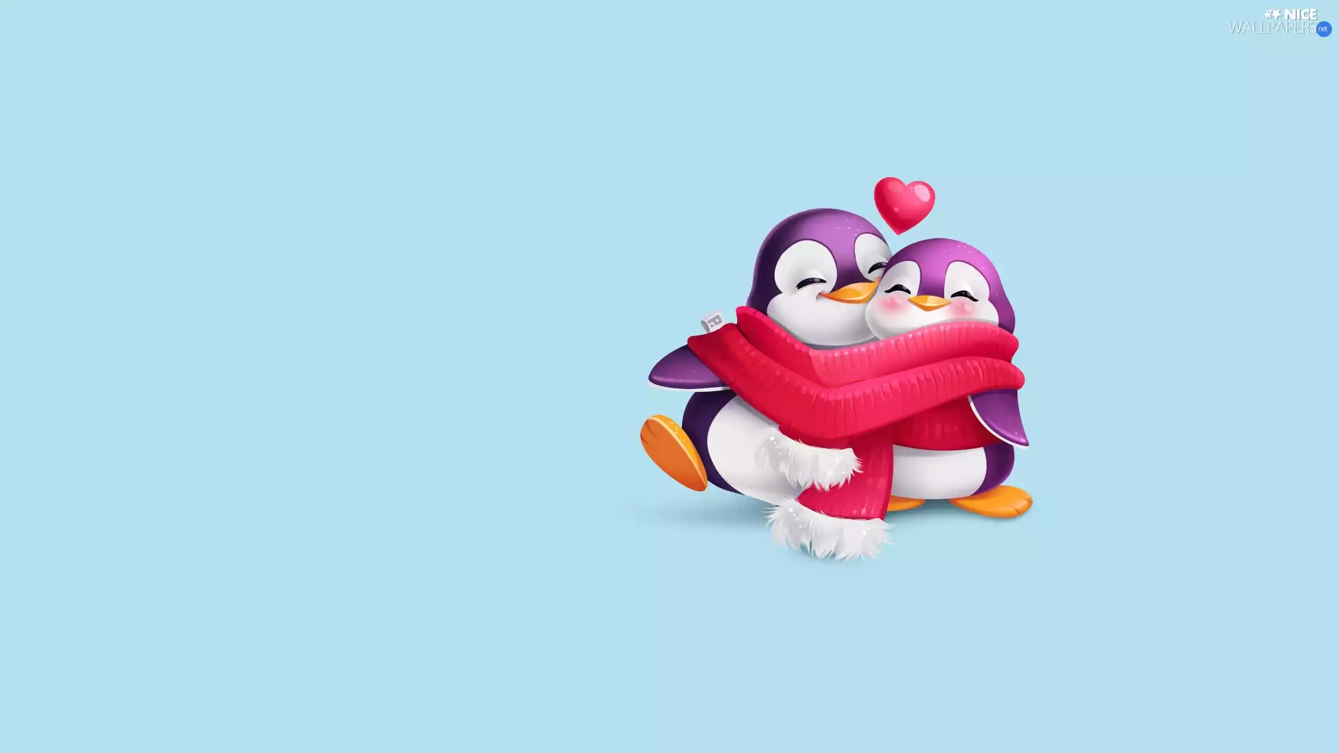 Scarf, 2D, penguin, Heart, cuddled