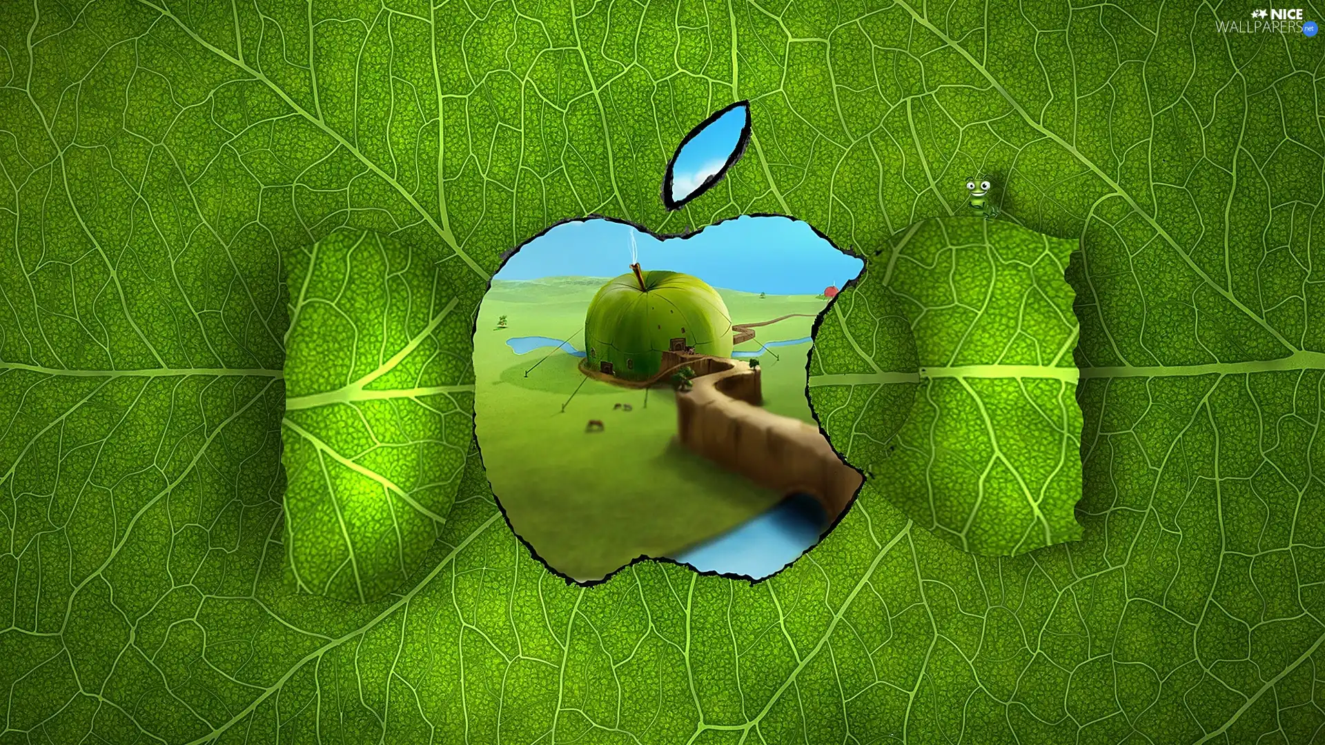 green ones, Apple, 3D, logo