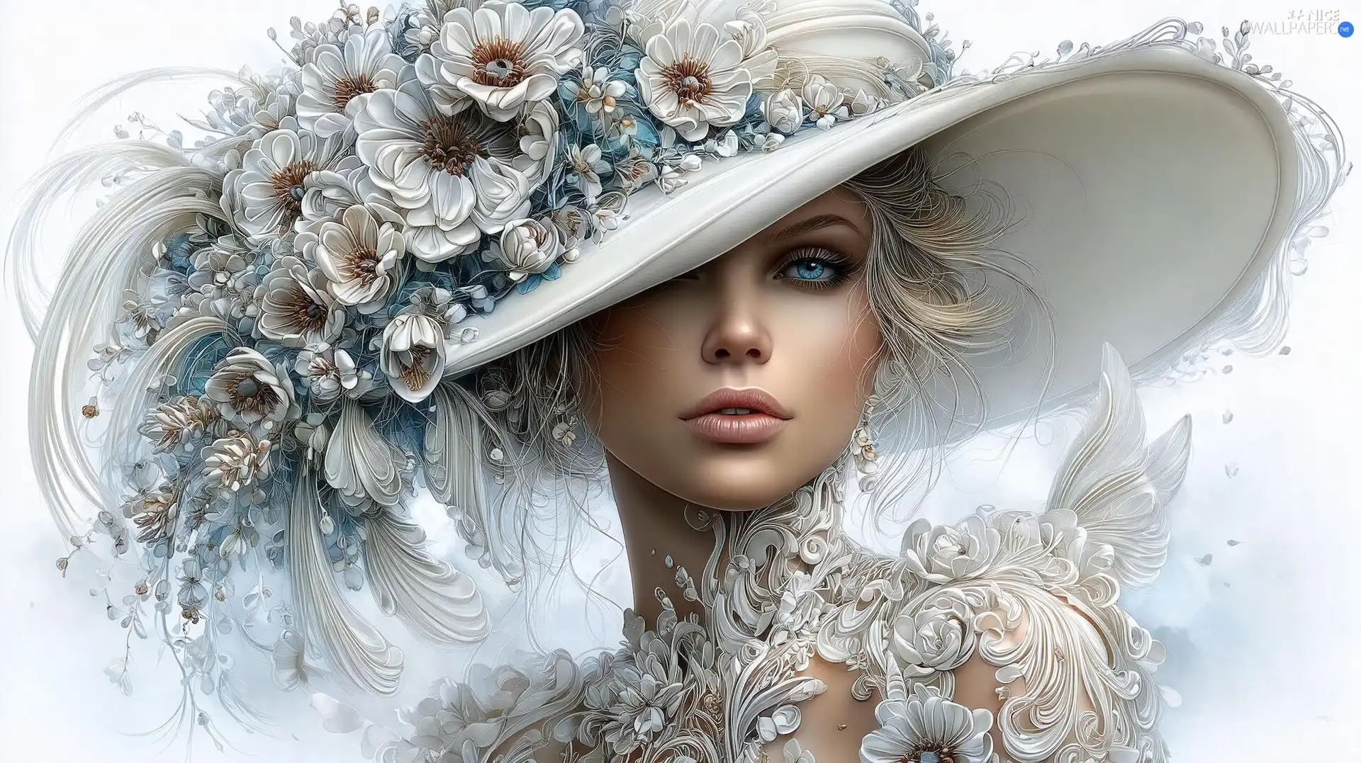 Blonde, Women, Flowers, Ai, Hat, face