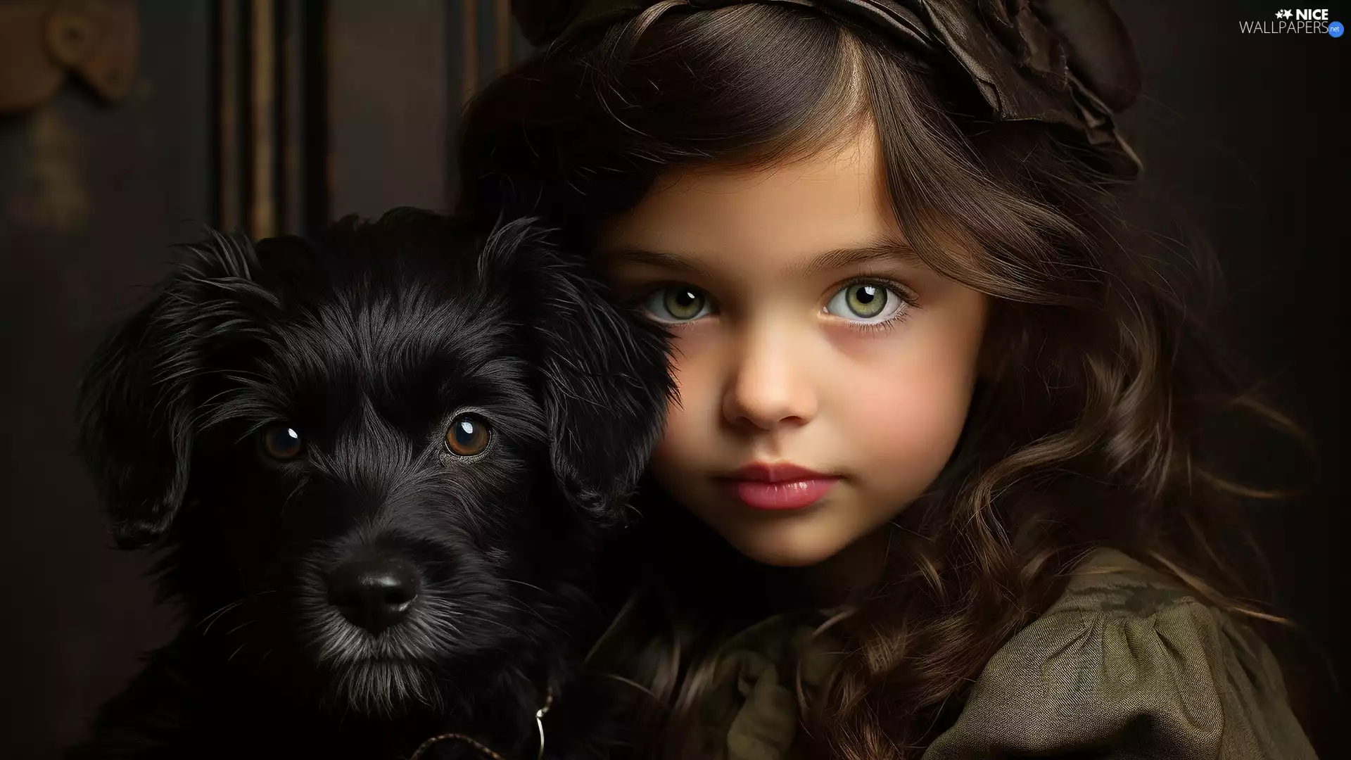 girl, Kid, dog, Ai, Black, longhaired