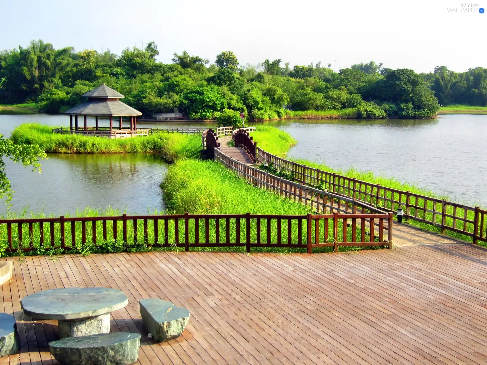 lake, bridges, alcove, Platform