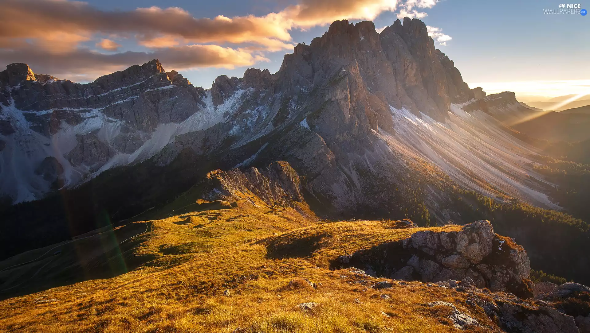 peaks, grass, Dolomites, Alps Mountains, Italy