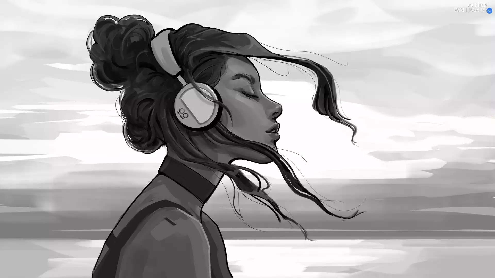 graphics, HEADPHONES, Black and white, Women