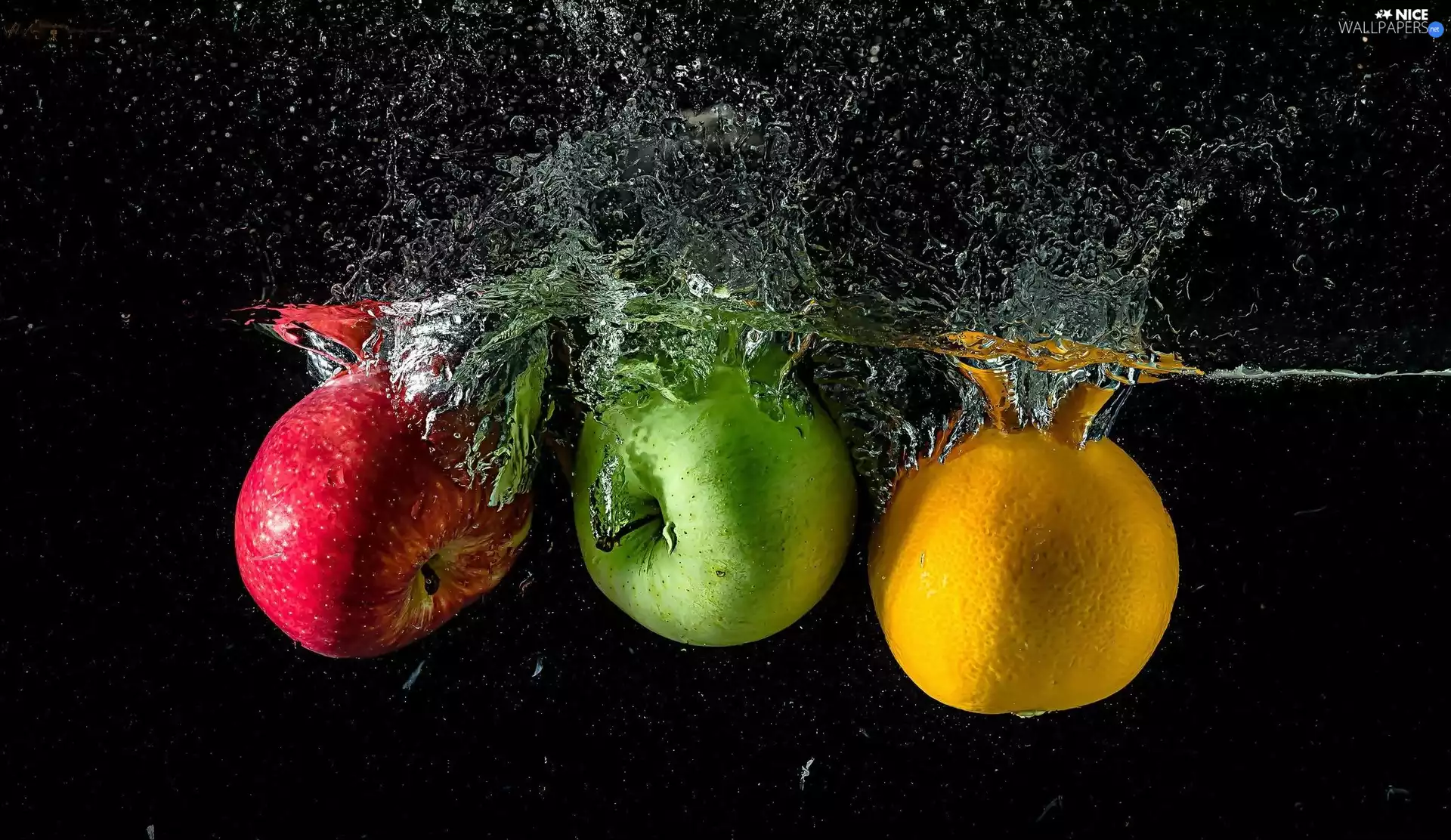 Fruits, orange, water, apples