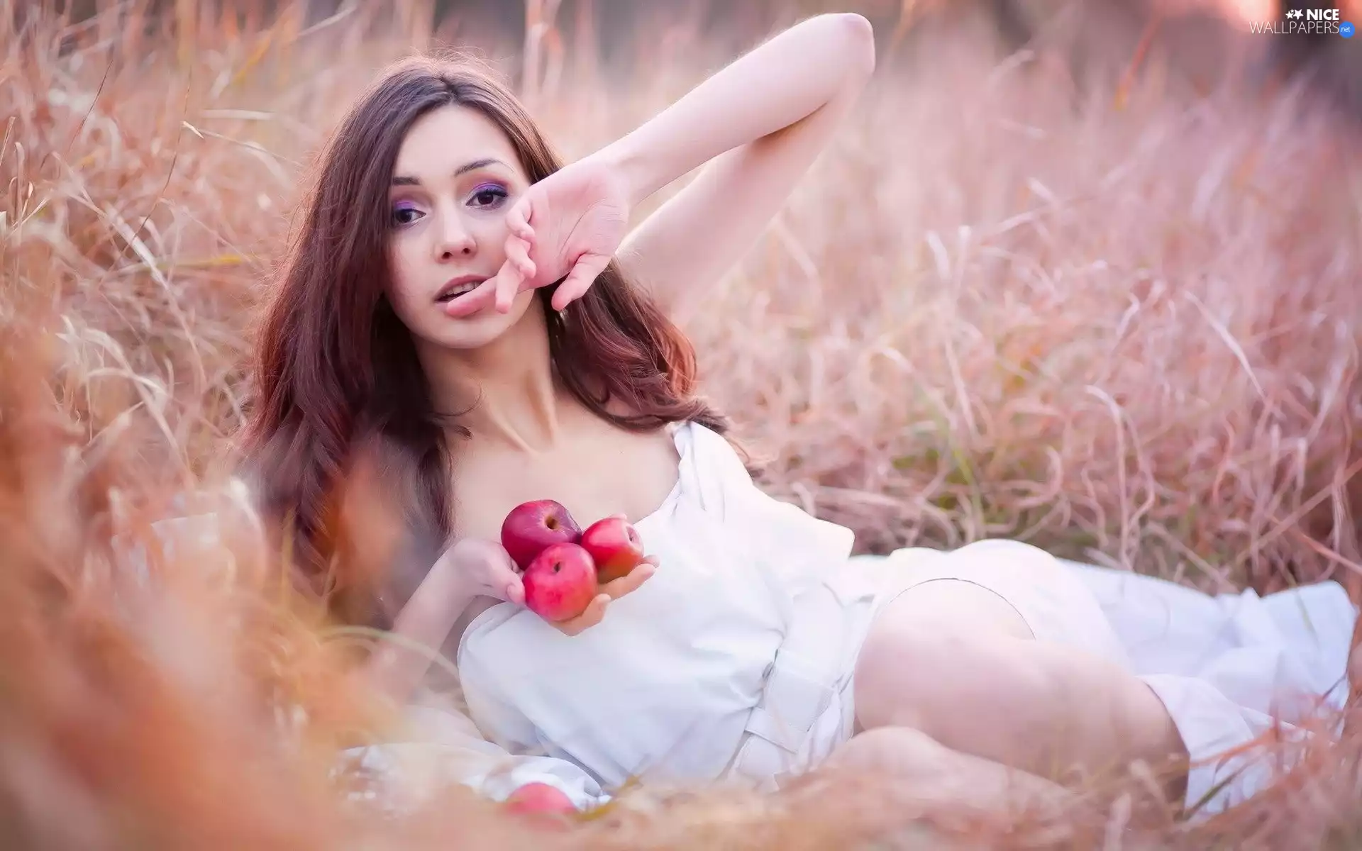 apples, Women, Meadow