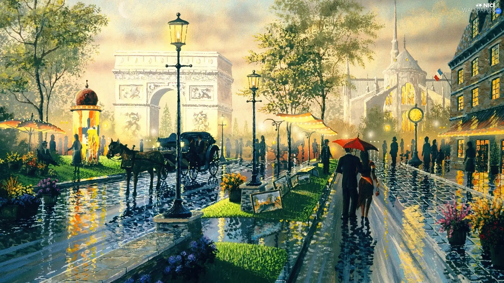 Street, Rain, Paris, arc de Triomphe, picture