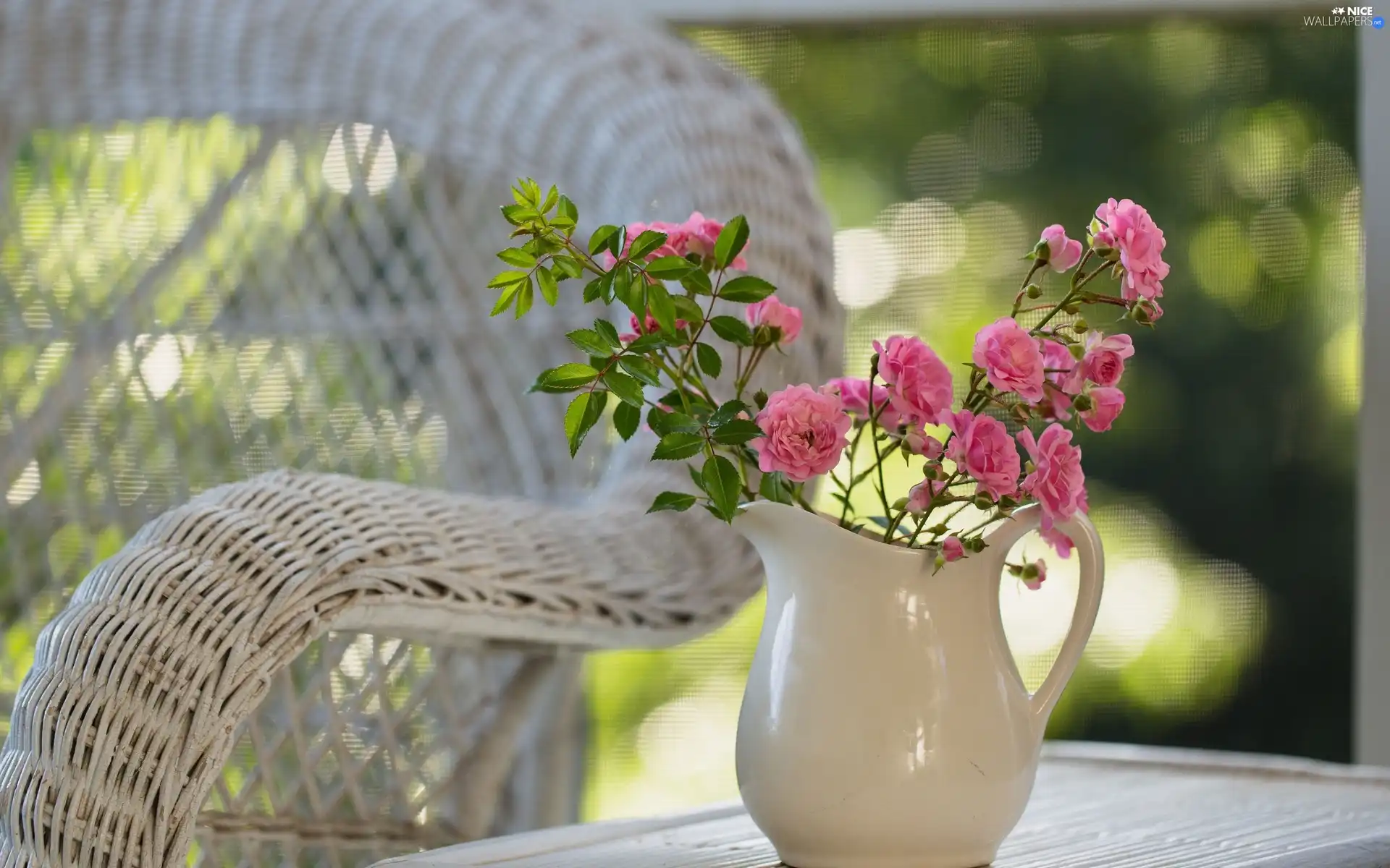 Armchair, Garden, rouge, jug, small bunch