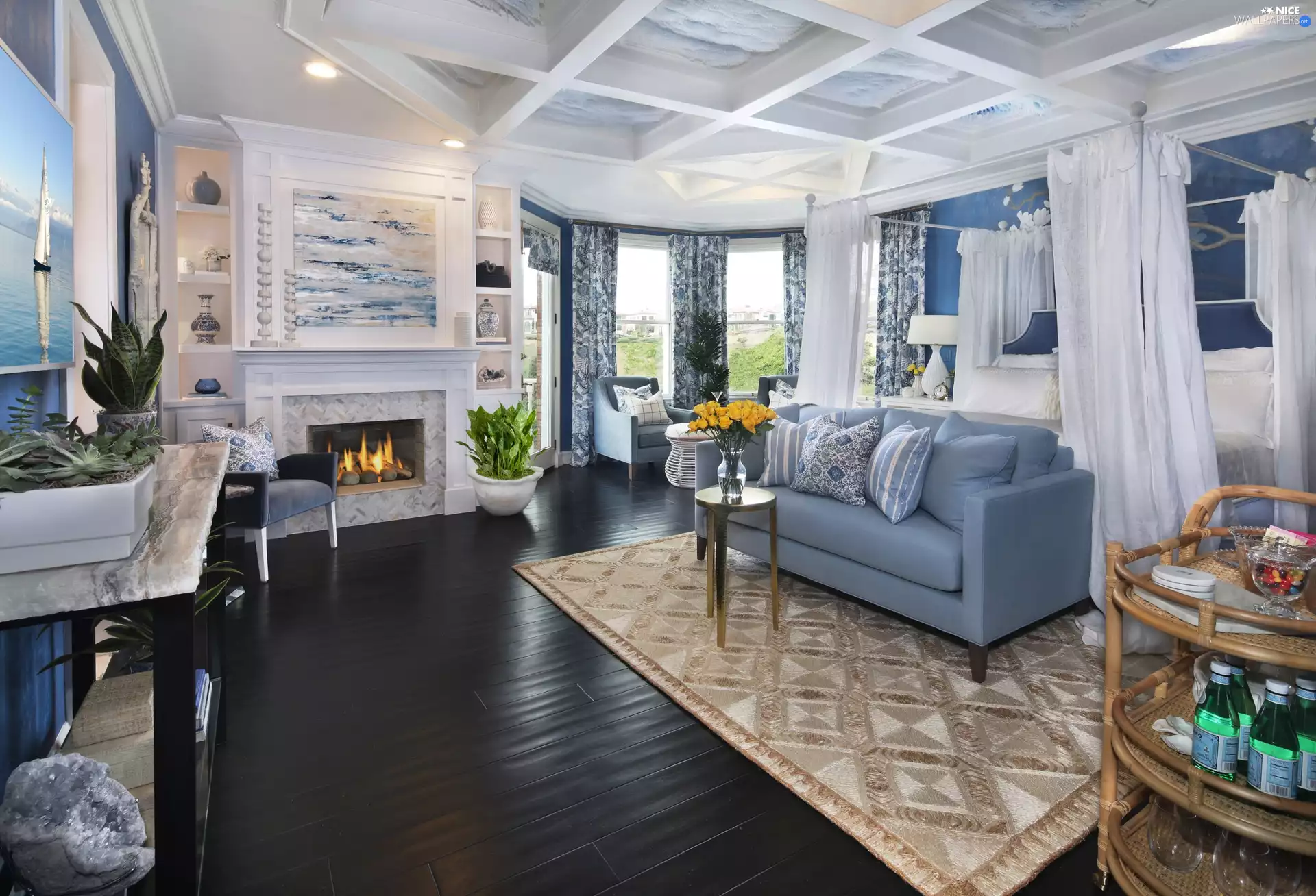 Armchair, burner chimney, Blue, Sofa, Tonality, Oriel, saloon, carpet