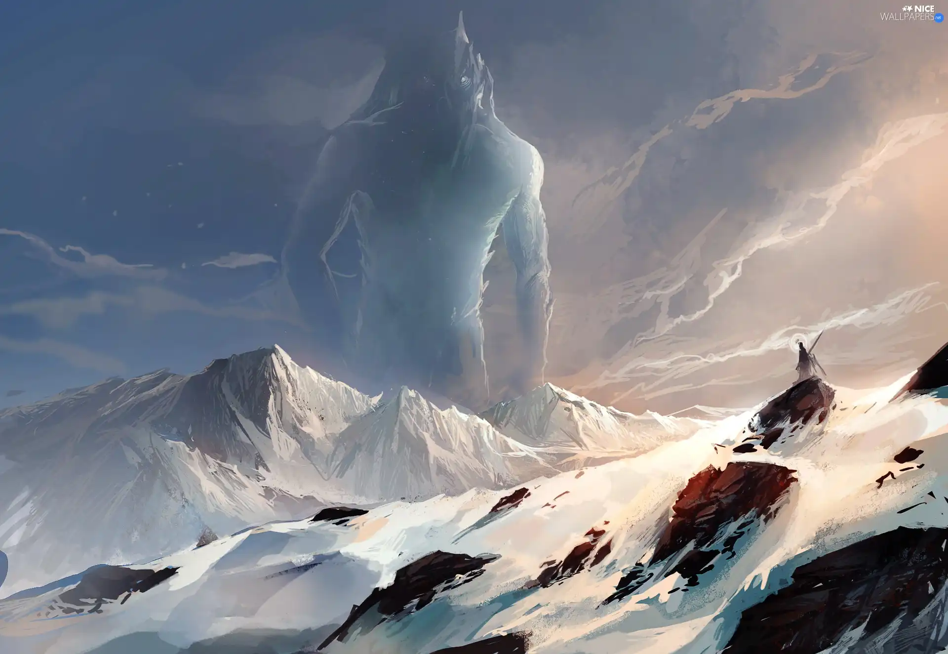 clouds, Monster, Art, Mountains