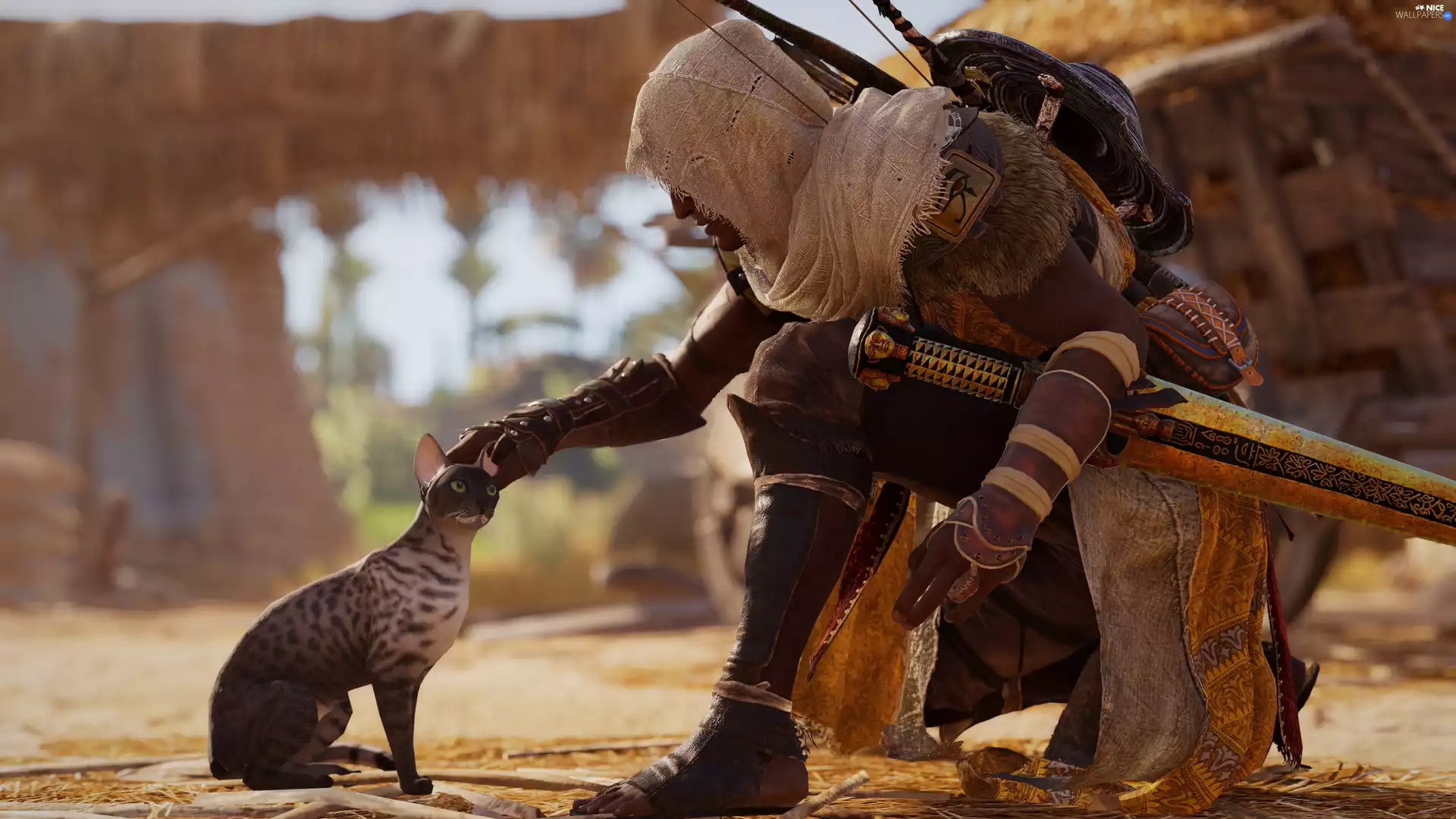 cat, Assassins Creed Origins, Bayek