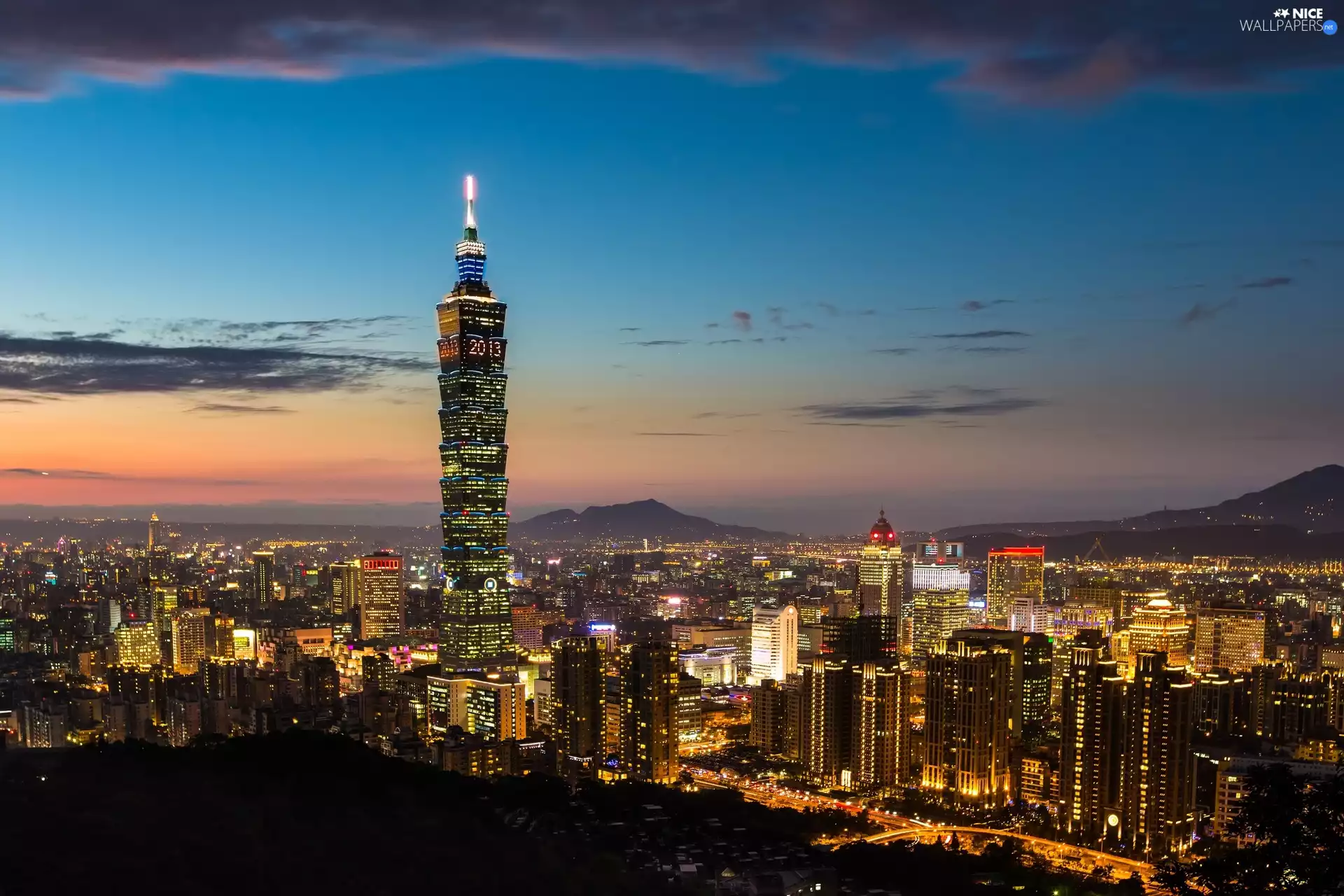 Taiwan, skyscraper, City at Night, Taipei
