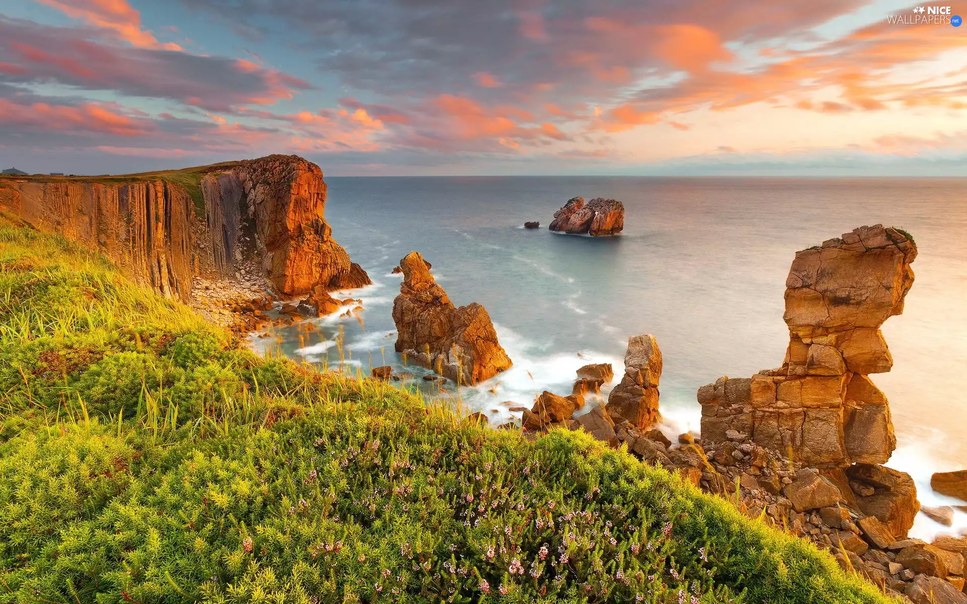 Atlantic Ocean, sea, VEGETATION, cliff, clouds, Canoa Quebrada, Brazil, rocks