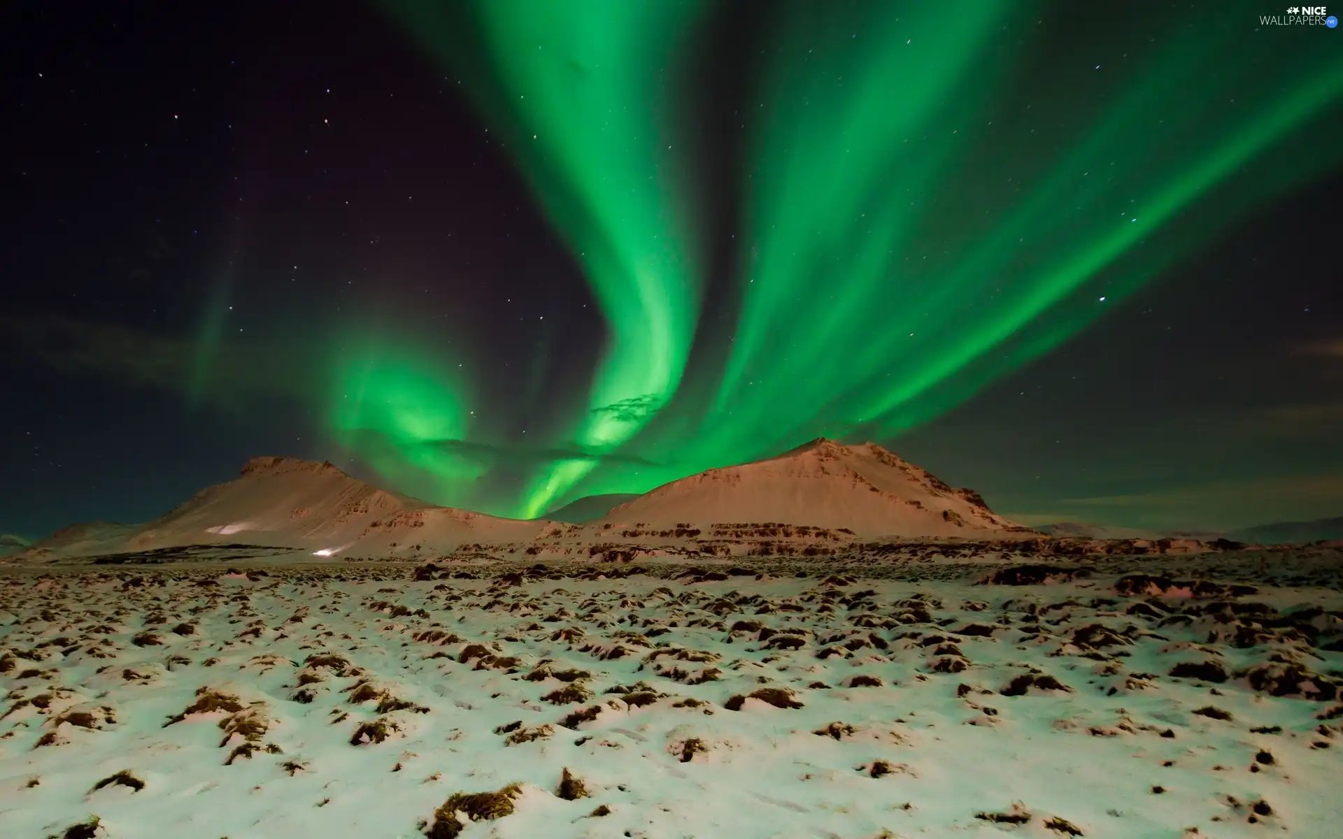 Mountains, Sky, aurora polaris