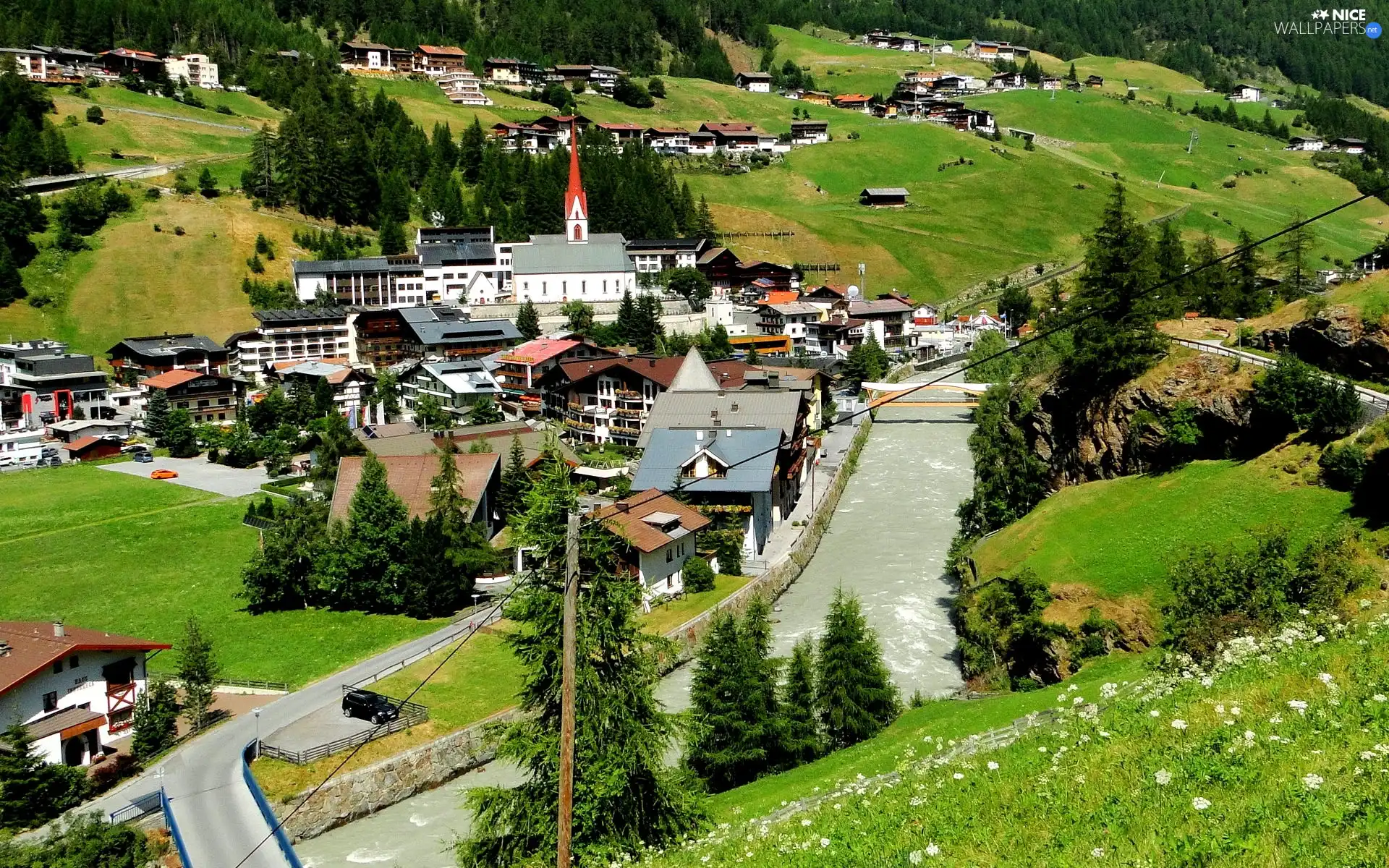 River, Tirol, Austria, Town - Nice wallpapers: 1920x1200