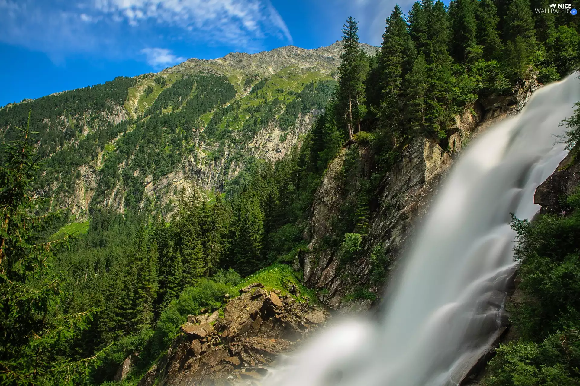 Alps, Austria, woods, Mountains, waterfall