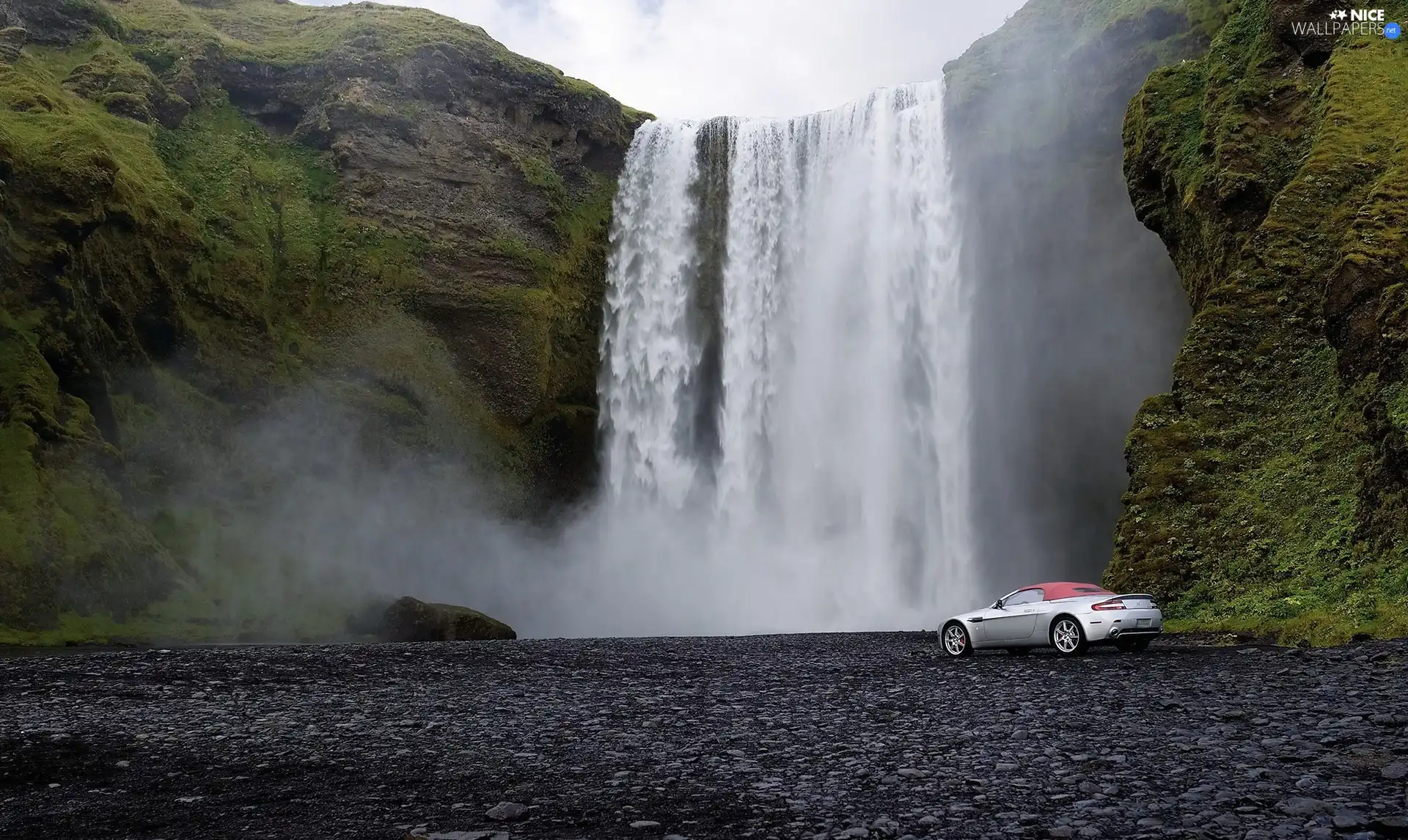 Aston Martin, waterfall, Automobile