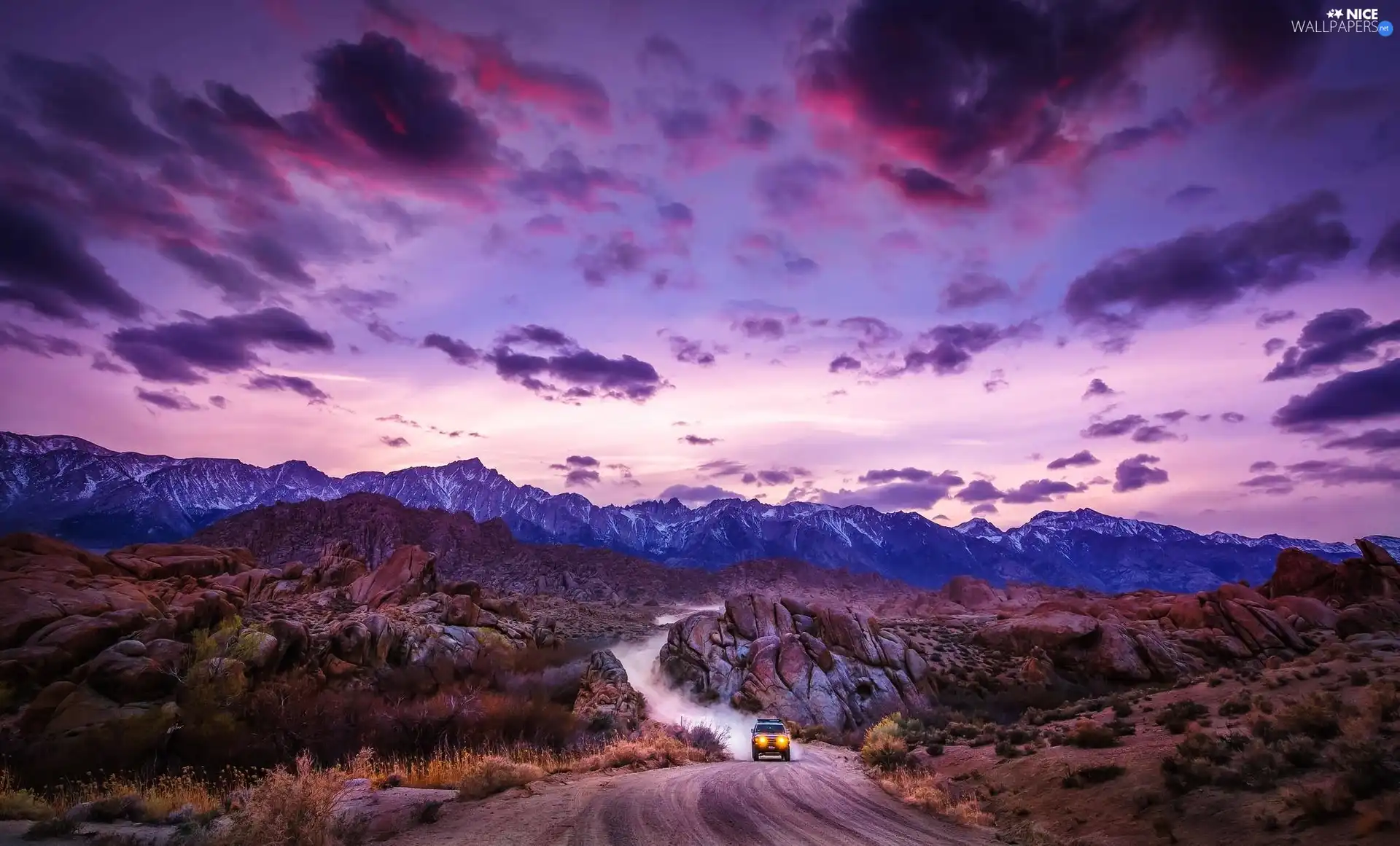 Mountains, Sky, Automobile, Way