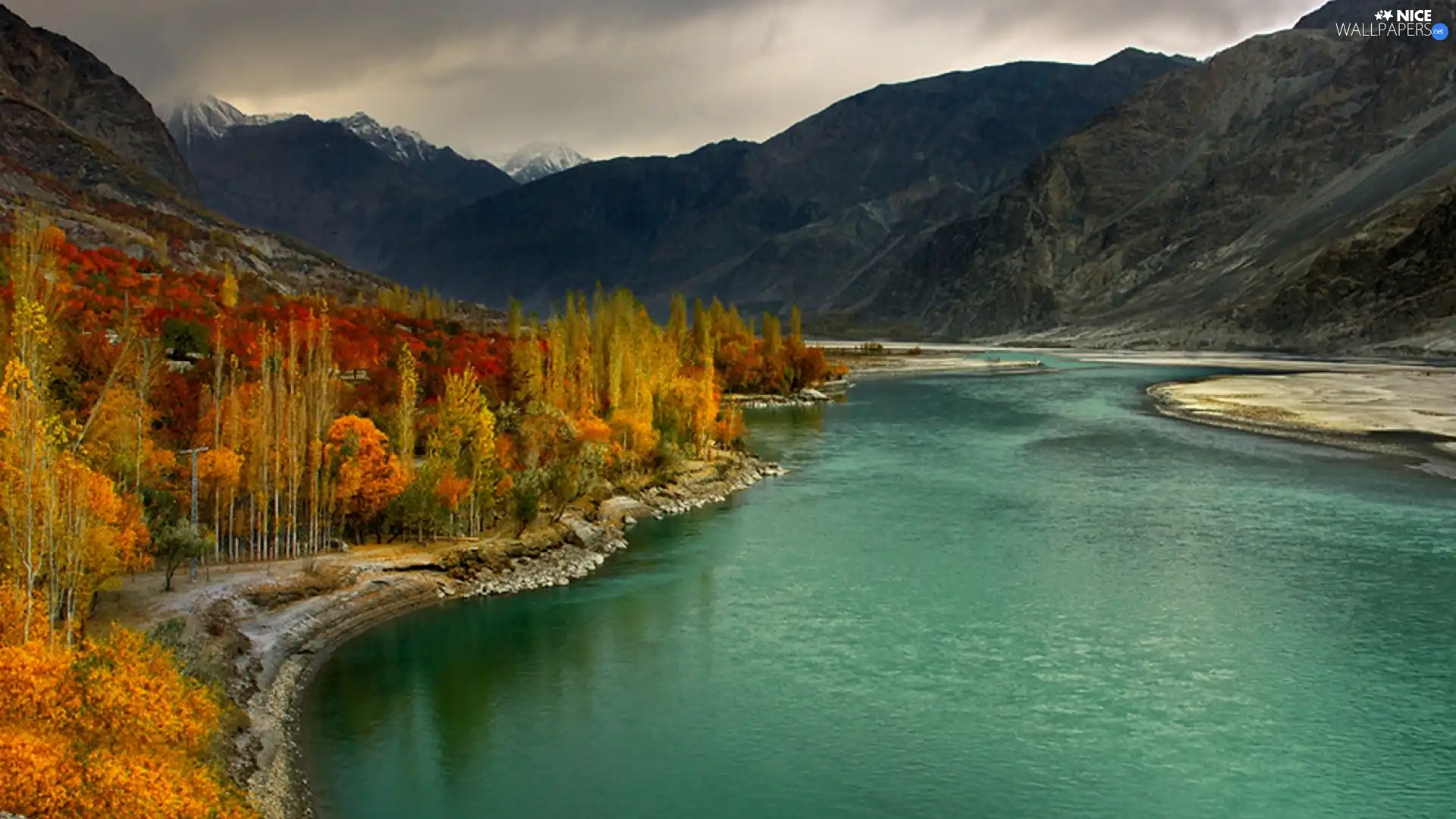 Mountains, lake, autumn, forest