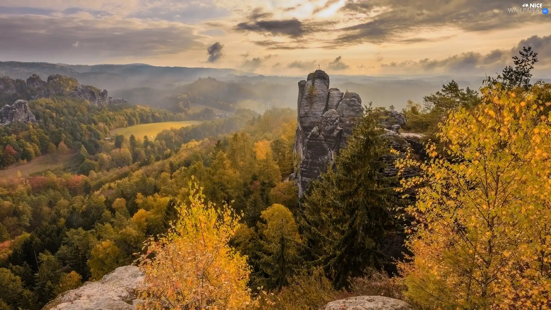 trees, Saxon Switzerland National Park, Děčínská vrchovina, rocks, autumn, viewes, Germany