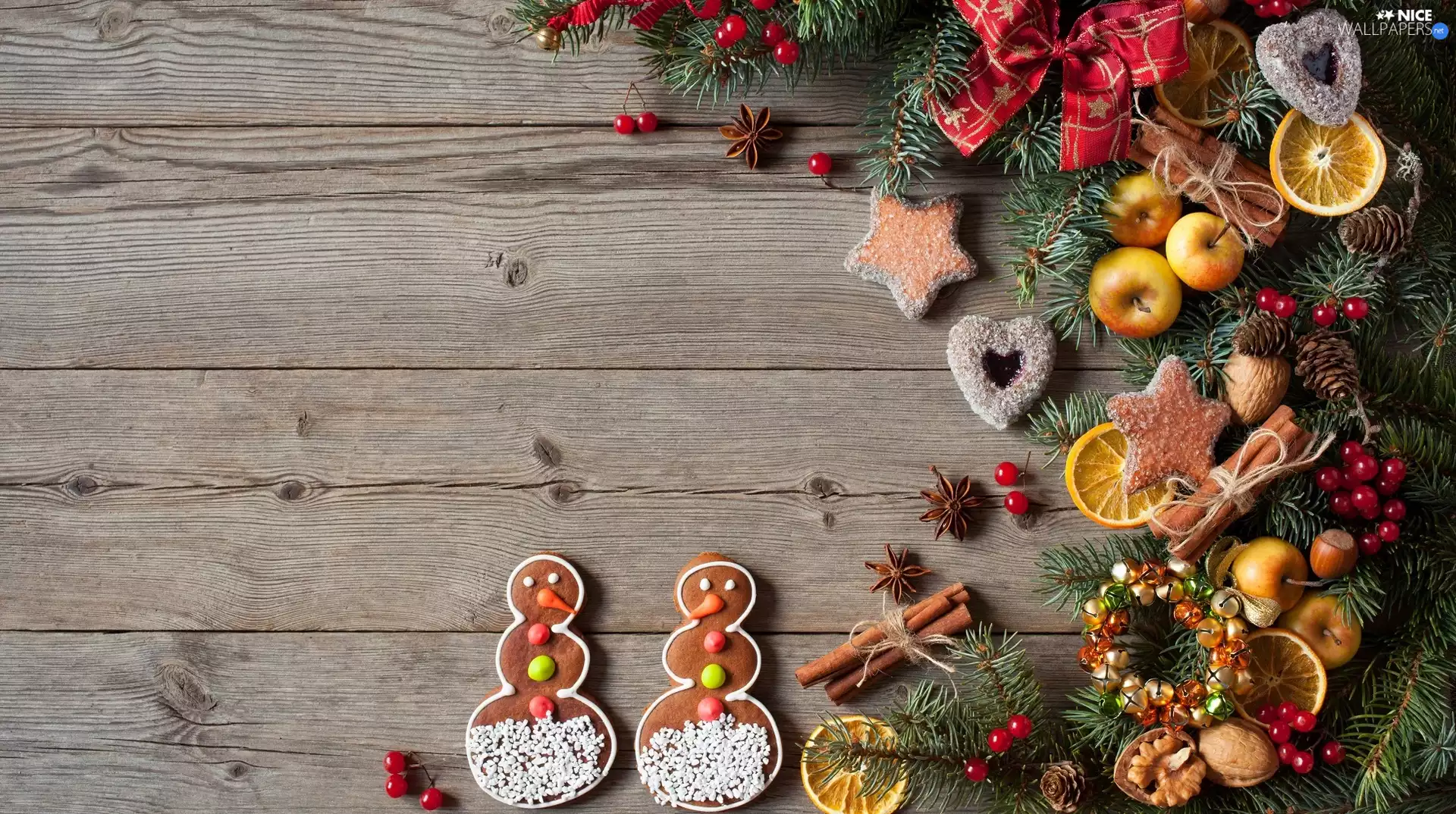 Twigs, slices, spruce, lemons, nuts, apples, Christmas, Babes, Christmas, Cinnamon, ginger, bow, Cookies, composition, Aniseed