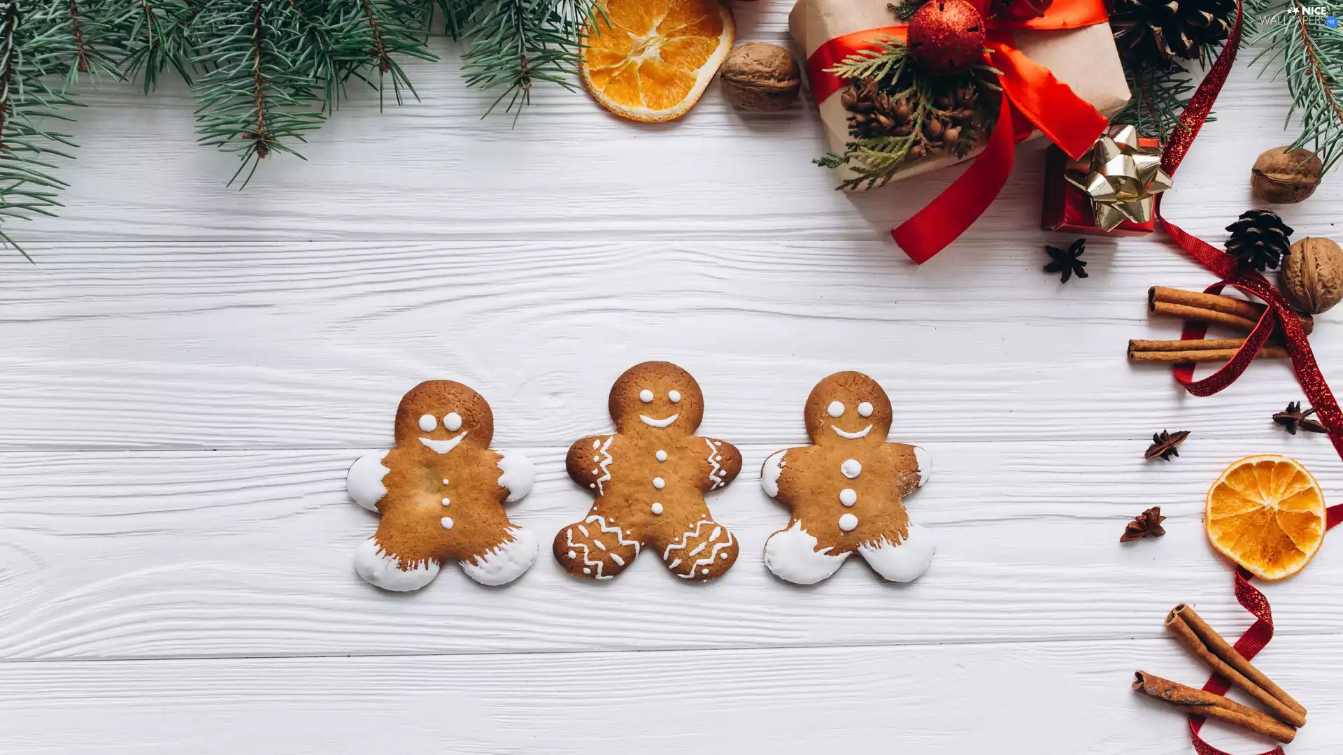 Twigs, composition, ribbon, spruce, slices, Cinnamon, Babes, ginger, Christmas, orange, Present