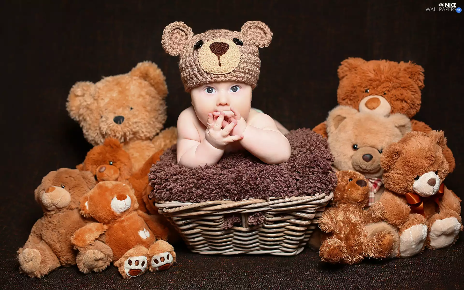 basket, Bonnet, bear, Blanket, Kid, toys, Black Background