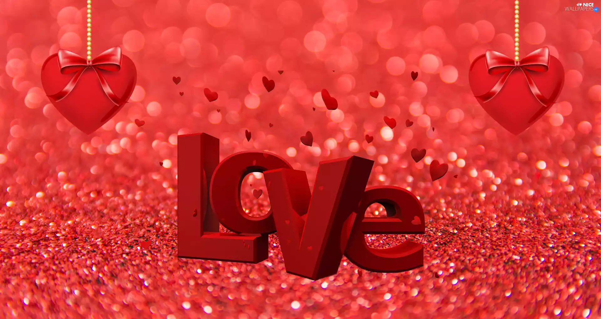Red, background, text, LOVE, heart