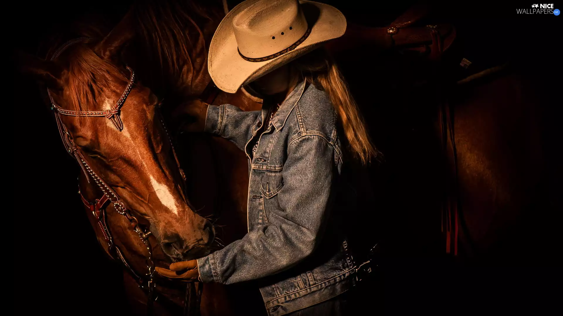 Hat, Horse, dark, background, katana, Women