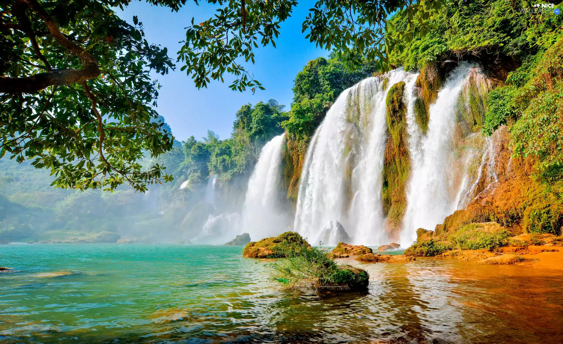 Wietnam, trees, viewes, Ban Gioc Waterfall