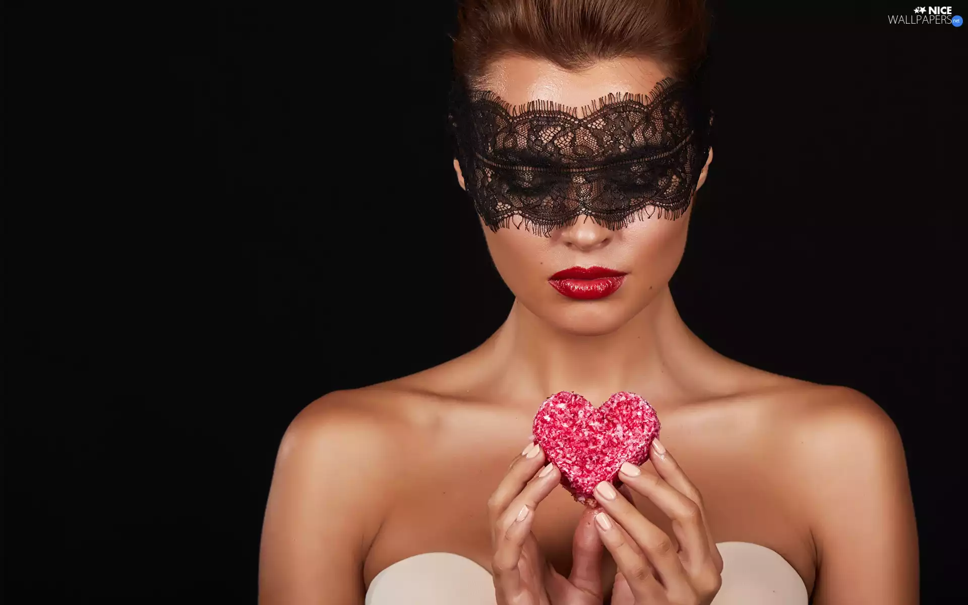 black, Band, Women, lace, Heart