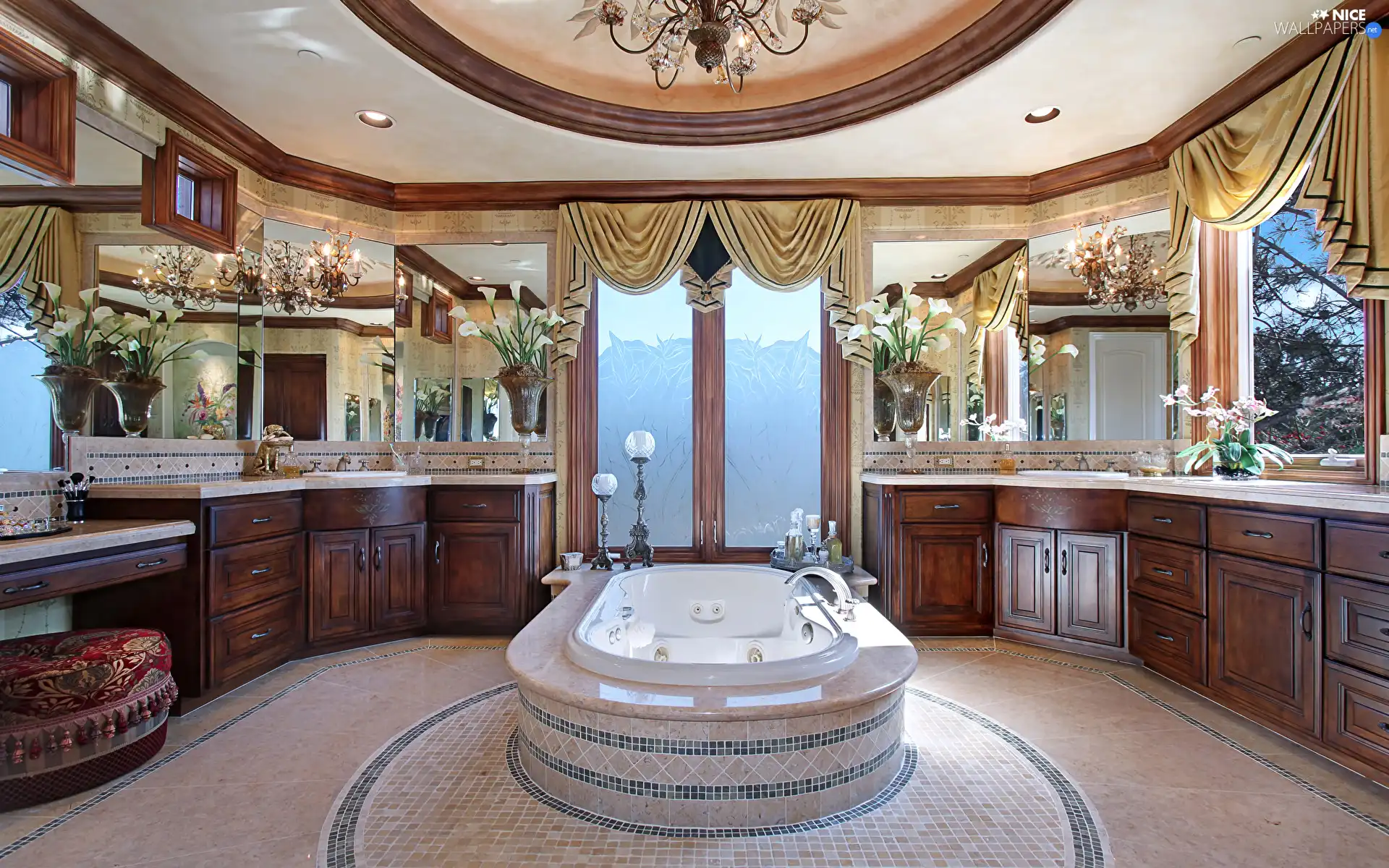 Bathroom, Windows, Curtains, Bath