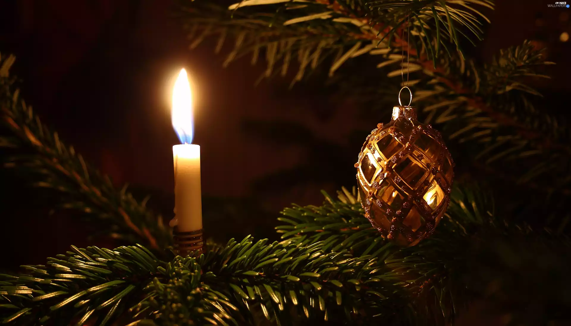 Christmas, bauble, candle, christmas tree