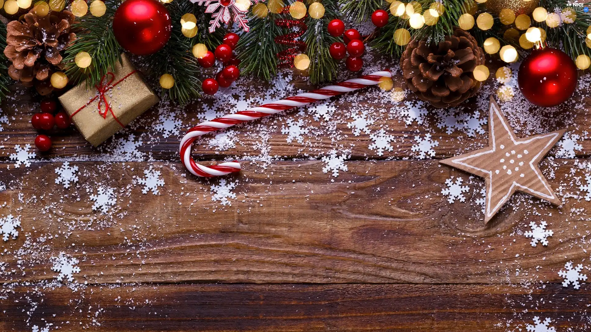 baubles, Twigs, gifts, starfish, Snow White, cones, Red, blueberries, Lollipop