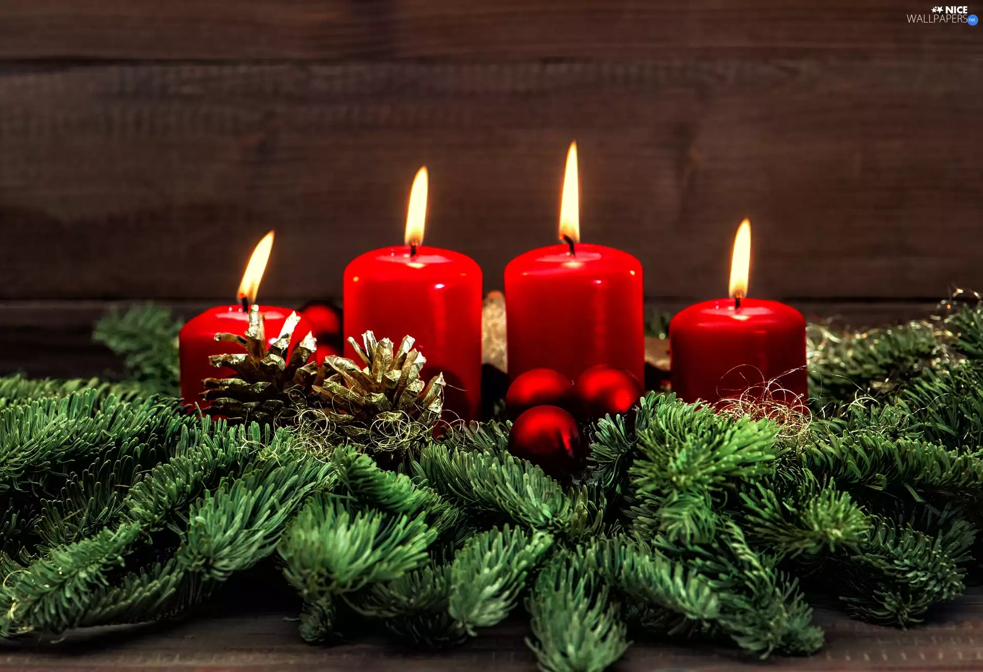 headdress, Candles, Christmas, cones, spruce, Christmas, composition, baubles