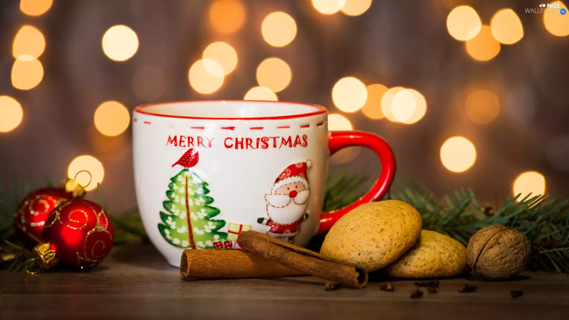 Christmas, composition, cookies, baubles, cup, Christmas