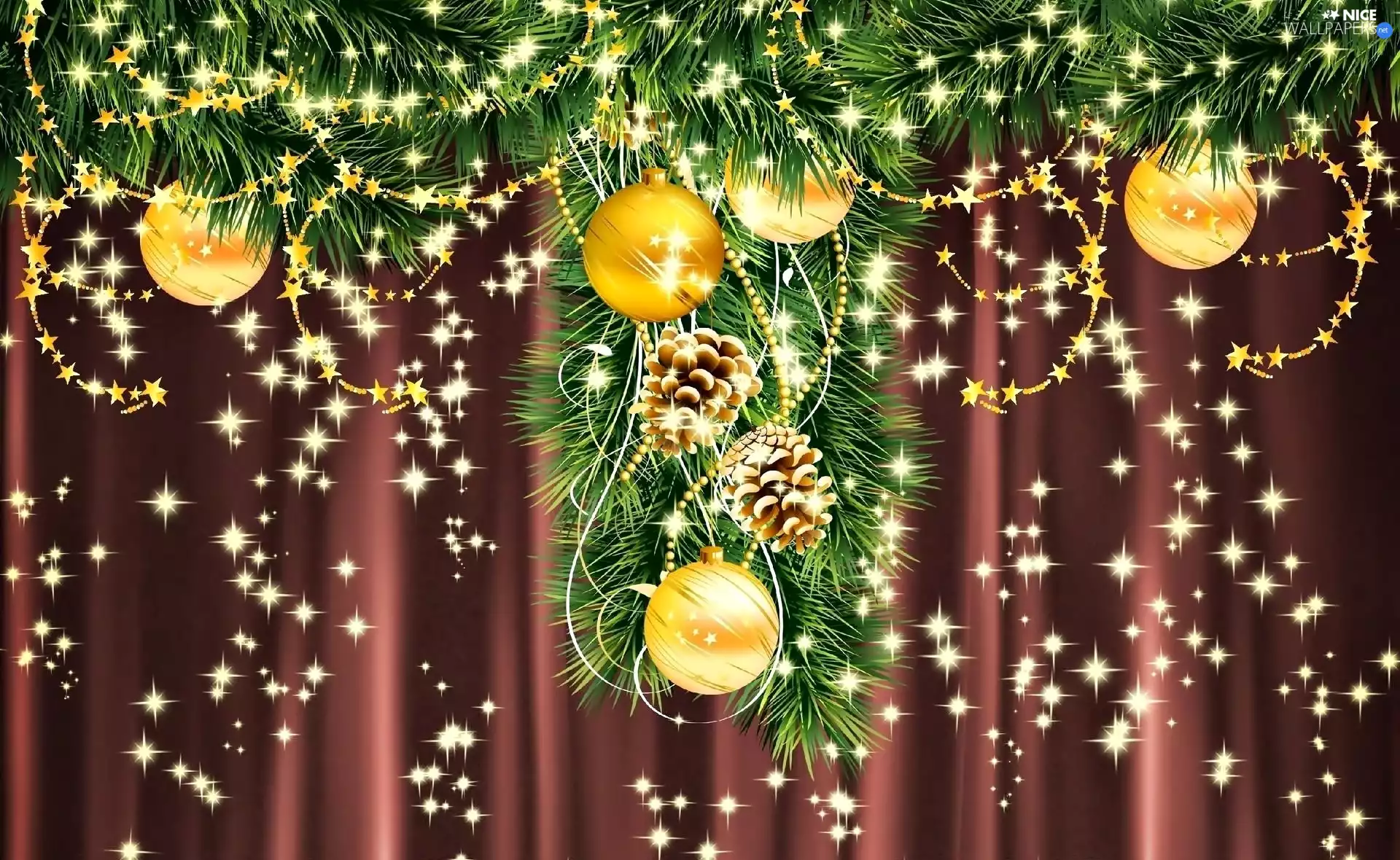 christmas, satin, curtain, baubles