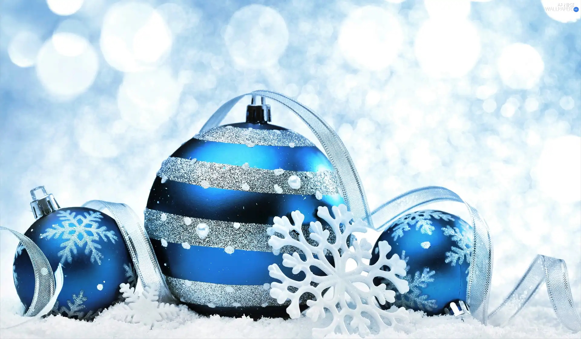 Blue, Christmas, snow, Christmas, decoration, baubles, Stars