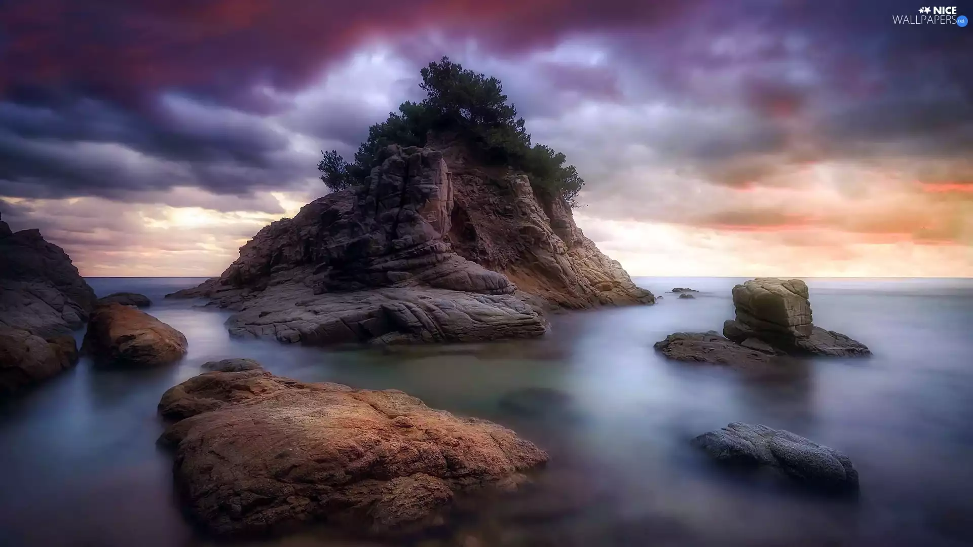 Bay Punta den Sureda, Spain, rocks, plants, sea, Costa Brava